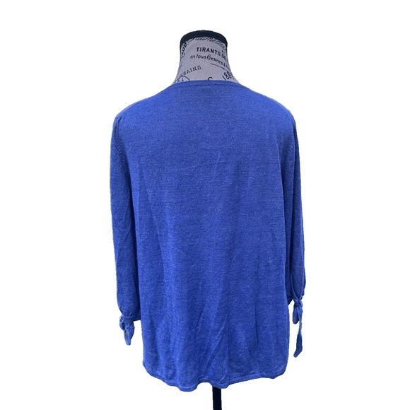 Talbots Knit Sweater Top 100% Linen Blue Tied 3/4 Sleeves Womens Sz M Minimalist - Picture 2 of 9
